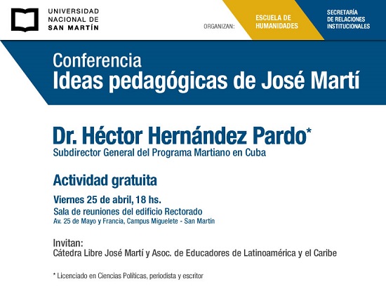 “Ideas pedagógicas de José Martí”, conferencia de Héctor Hernández Pardo