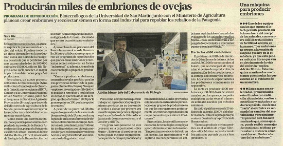 El Centro de Biotecnología Ovina IIB-INTECH en La Nación