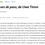 Reseña de <i>Aves de paso</i>, de Uwe Timm, en <i>La Nación</i>